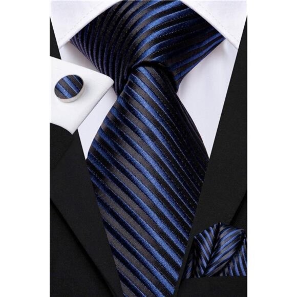 Mens Paisely Floral Silk Tie for Men Striped Necktie and Pocket Square Set - Picture 3 of 6